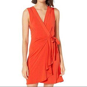 BCBGMaxAzria Womens Sleeveless Wrap Mini Dress Red Clay Orange size Large